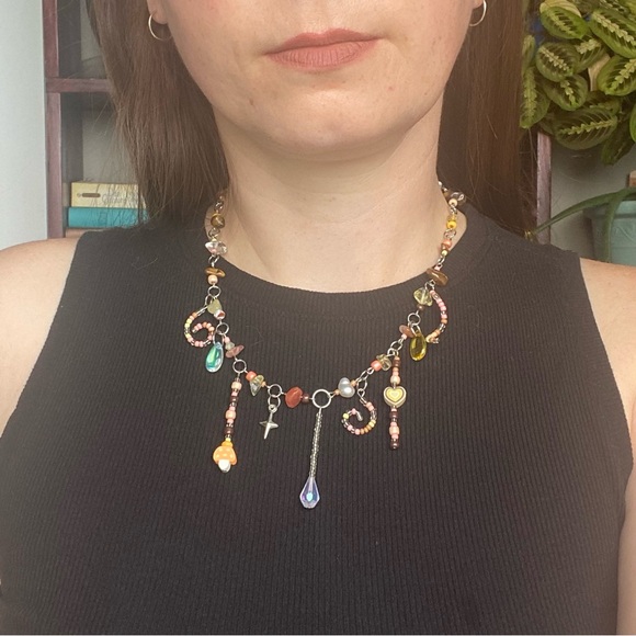 Pacific Northwest Autumn Fairy Brown Orange Fall Tones Beaded Chain Necklace - Picture 6 of 8